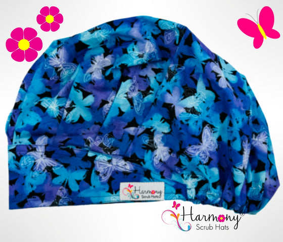 Blue Butterflies Modern Bouffant™ Scrub Hat