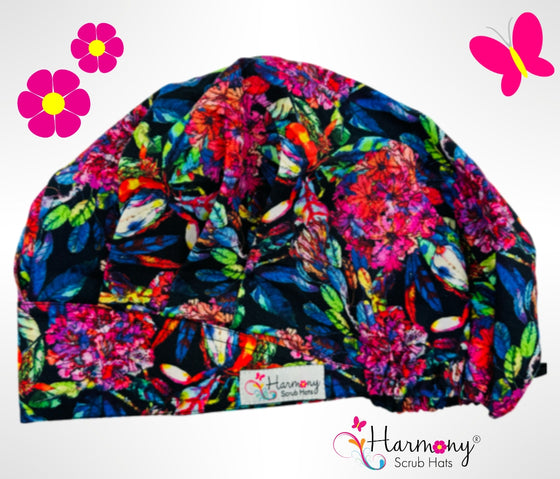 Stained Glass Floral Modern Bouffant™ Scrub Hat