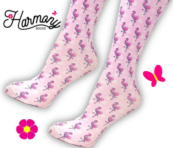 Flamingo Hearts Knee High Compression Socks - 10-18mmHg Knit