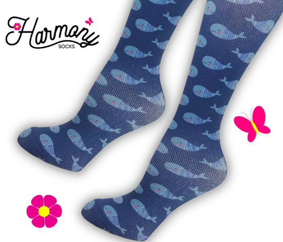 Cute Whales Knee High Compression Socks - 10-18mmHg Knit