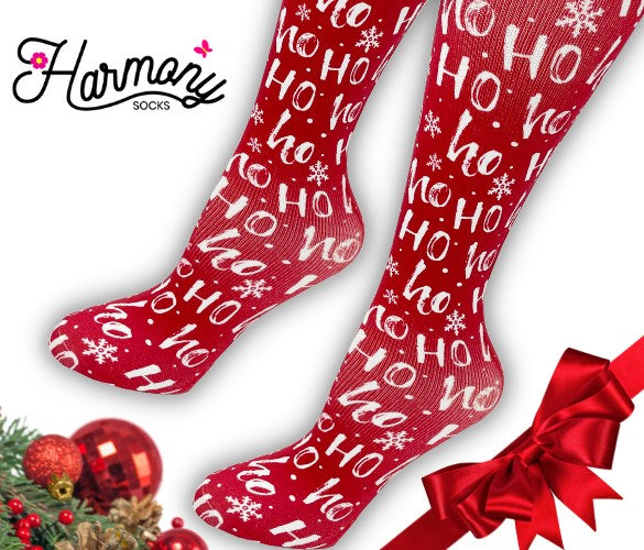 CHRISTMAS Ho Ho Ho Knee High Compression Socks - 10-18mmHg Knit